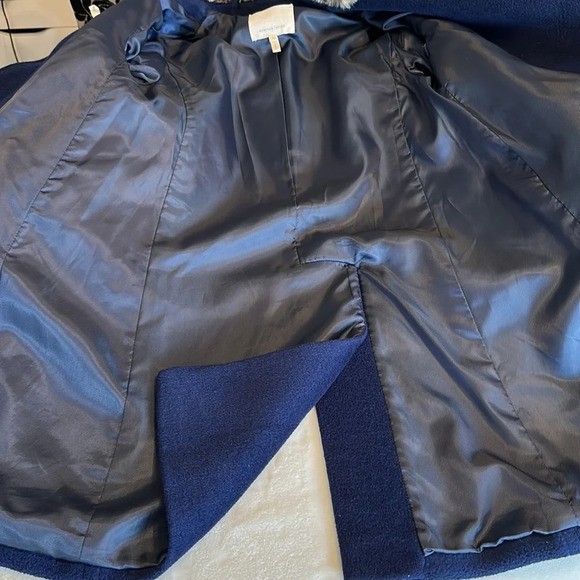 REBECCA TAYLOR Wool Blend Coat Faux Fur Collar Navy Blue, Size 2 - Picture 14 of 15